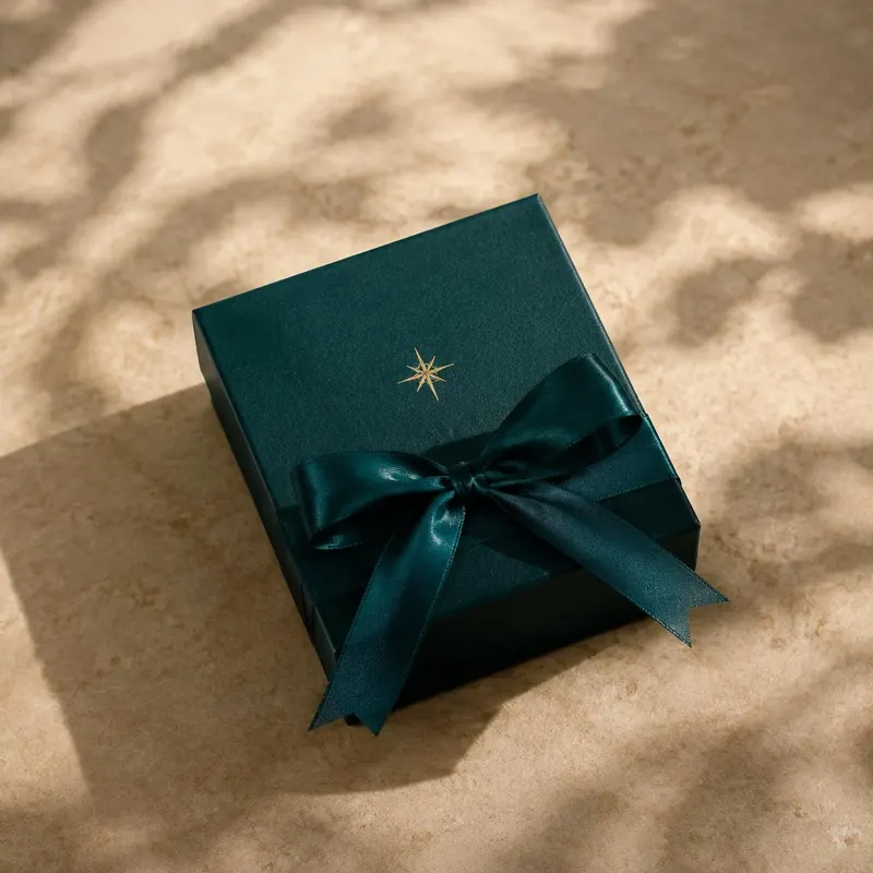 Teal A6 gift box tied with satin ribbon
